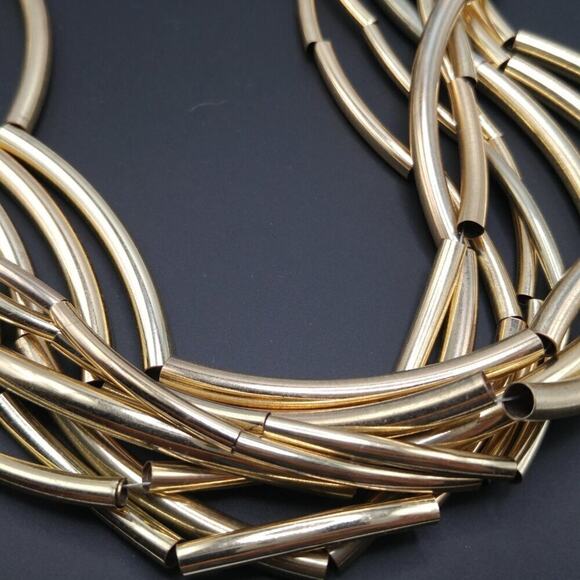 Chico's Gold Tone Metal Tube Multistrand Necklace, 26 Inches - Picture 7 of 9